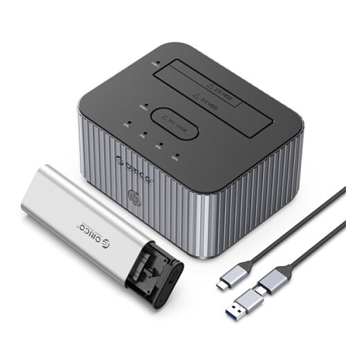 Orico IT28E-C-EU M.2 NVMe + 2,5/3,5 HDD USB-C Dock, Сив, с M.2 SSD и USB-C към USB-A кабел
