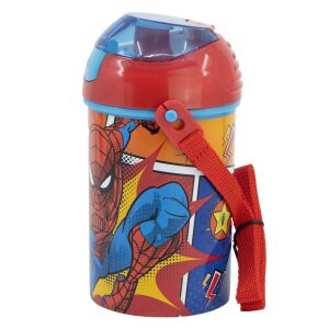 Marvel Spider-Man 450ml Wasserflasche mit Strohhalm und Riemen - Lebensmittel- & Getränkebehälter
