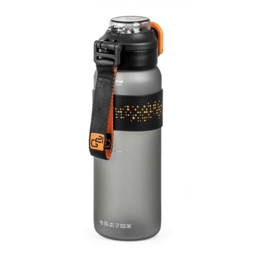 G21 Vitality 1000 ml-es ivópalack, jeges szürke színben, fekete pánttal és narancssárga részletekkel