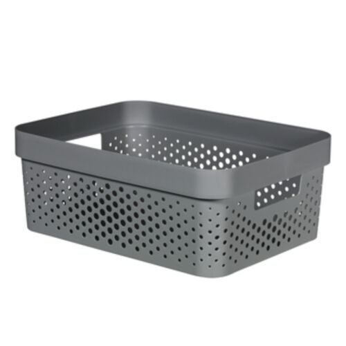 Curver Infinity Dots tároló doboz, 11L, szürke, fogantyúkkal és perforált oldalaival a szellőzéshez