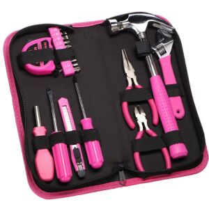 Sixtol HOME PINK 20 darabos szerszámkészlet, nyitott tok a szerszámokkal, rózsaszín és fekete - Sixtol