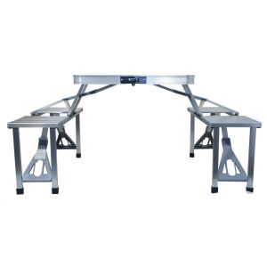 Cattara Ravenna összecsukható kemping asztal 4 székkel, kinyitott állapotban, elülső nézet - Kempingasztal