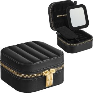 Mala, putna kutija za nakit s ogledalom, 10,5 x 10,5 x 6 cm, crne boje | SONGMICS 123585363 - SONGMICS