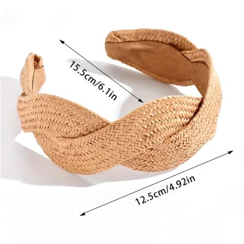 Női széles kötött Boho szalma fejpánt bézs színben 123600642