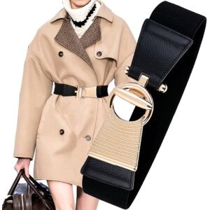 Elegáns női széles öv arany csattal, rugalmas, szintetikus gumi és öko bőr, 68-95 cm x 6 cm