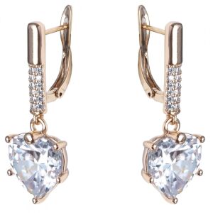 Elegáns aranyozott acél fülbevaló KST3066 cirkóniával, világos arany, 1,3 x 3,5 cm