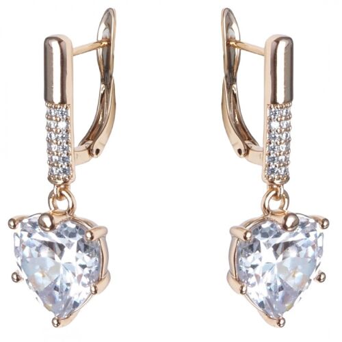 Elegáns aranyozott acél fülbevaló KST3066 cirkóniával, világos arany, 1,3 x 3,5 cm