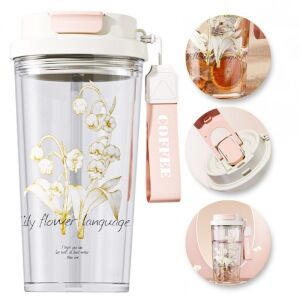 Glasbecher, mit Deckel und Strohhalm, Blumendruck, 550 ml, eCarla, BD29 123602316 - Thermoskannen und Getränkehalter