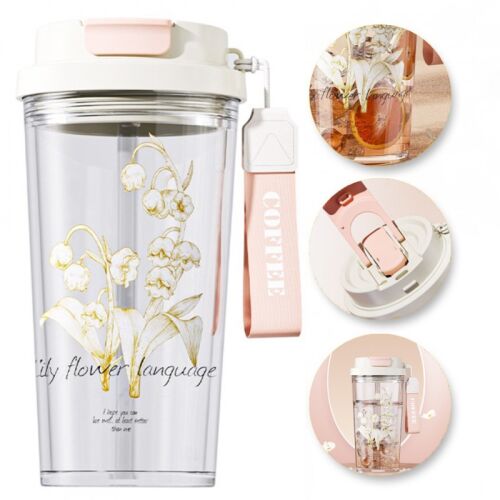 Glasbecher, mit Deckel und Strohhalm, Blumendruck, 550 ml, eCarla, BD29 123602316