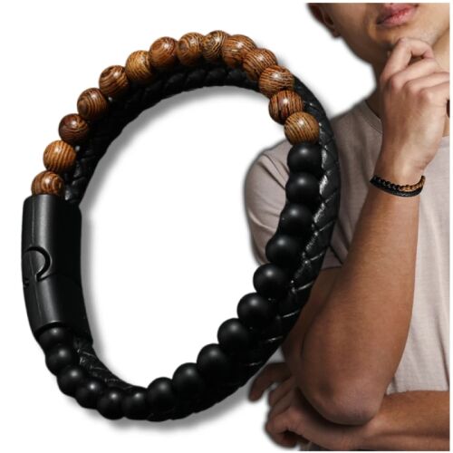 Férfi bőr karkötő készlet kőgyöngyökkel. 123603025