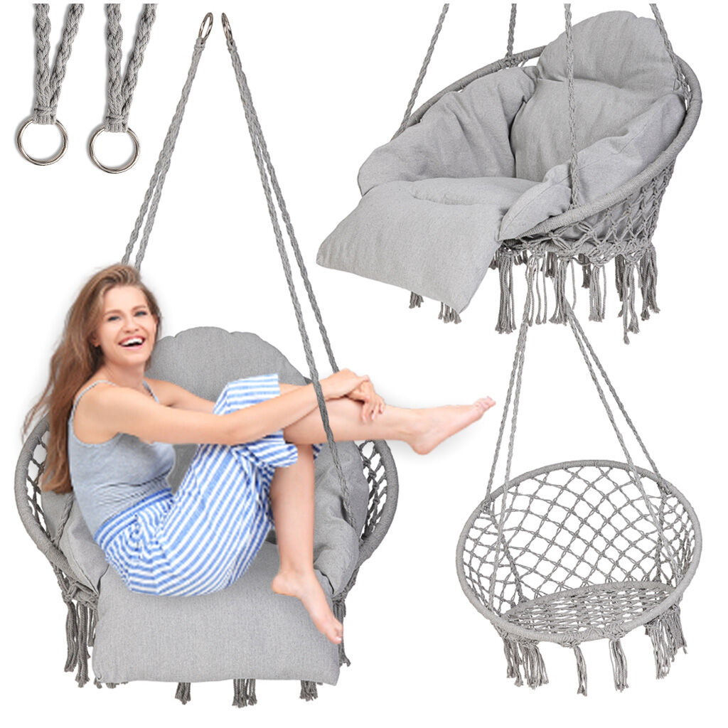 E-shop LUARO makramé függőszék párnával, 60*80*120 szürke