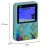 Dimensions of the Retro mini handheld game console G5, blue and grey color, with colorful abstract design