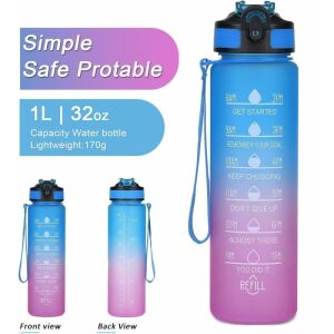 Fľaša na vodu s odmerkou a slamkou 1l ombre fialová s korálom bd20 123610032 - Preprava jedla a nápojov