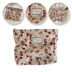 Biely kozmetický vak s červenými kvetmi, značka Pleasant Time, na make-up a toaletné potreby, cestovná taška, organizér na make-up - Kozmetická taška