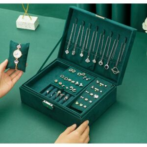 Ékszerdoboz tok rendező üveg zöld doboz pd133