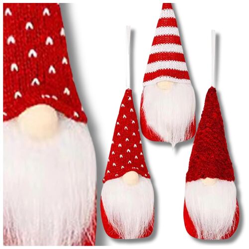 Karácsonyi piros manó Mikulás 15 cm-es függő dekorációs készlet 3 darabból