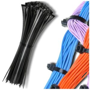 Fekete erősítő szalagok, kábelkapcsok 250x5mm, nylon, 250 db.