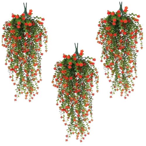 3 db művirág szett, piros színben, 76 cm hosszú, otthoni dekorációhoz