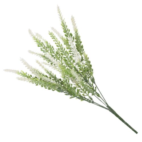 Mű fehér levendula ág, 35 cm magas, realisztikus zöld szár, otthoni dekoráció