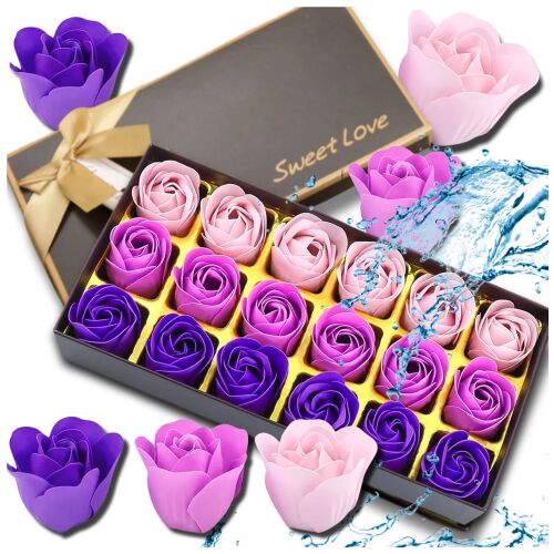Illatos szappanrózsa - 18 lila virágból álló dekoratív készlet ajándék átadásához 123613120