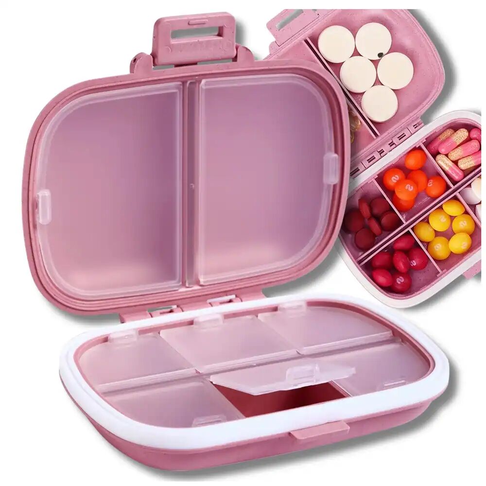 Organizér na lieky s 8 priečinkami – praktický zásobník na tablety v obdĺžnikovom dizajne