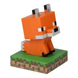 Minecraft Fox Icon Light, oficjalnie licencjonowana, pomarańczowa postać lisa, siedząca na zielonym bloku, lampka nocna, dekoracja pokoju dziecięcego - Minecraft