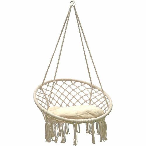 Pepita Macrame Hanging Chair with Cushion - Beige