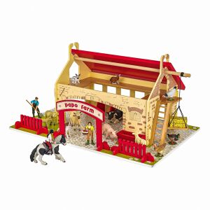 Papo Farm Játszóház Állatokkal és Figurákkal, Fa Farm Játék Gyermekeknek - Babaház
