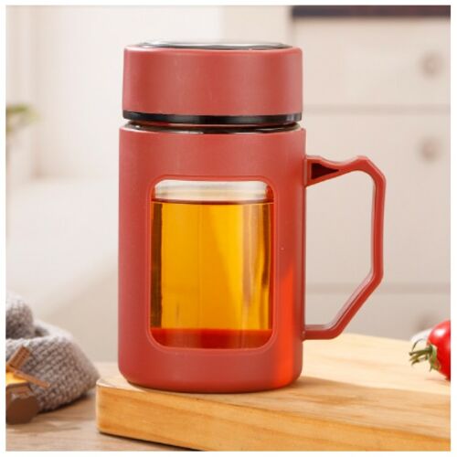 Üvegbögre tartóval kávé és tea vörös 500 ml-es