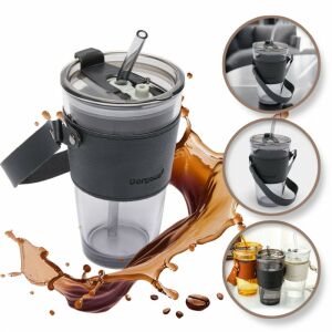 Színes üvegbögre kávéhoz és teához szívószállal és fedéllel 450 ml cup09graf