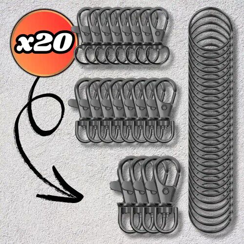 Fém kulcstartó karabinerrel és karikákkal - 20 db fekete 123676649