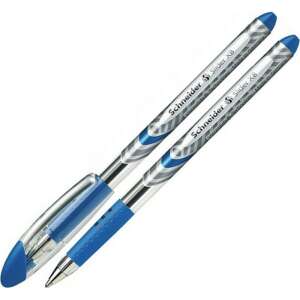 Schneider Slider Basic XB blue ballpoint pens angled view - Pen & Pencil