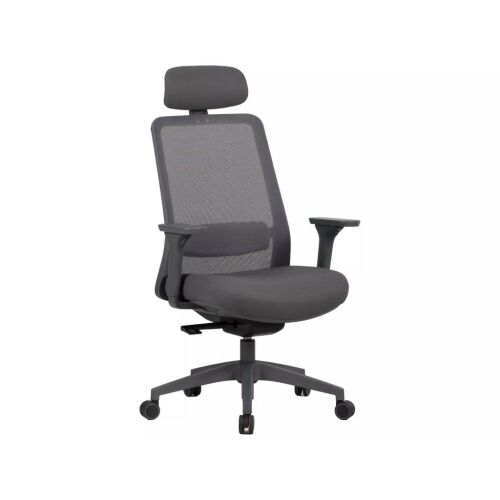 Q-718H Ergonomikus Hálós Forgószék Fejtámlával, Szürke, Elülnézet