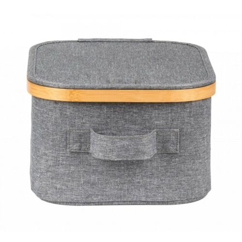 G21 szürke tárolódoboz bambusz fedéllel és szövet fogantyúval