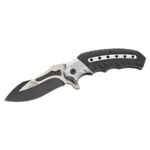 Cattara Cobra összecsukható kés, nyitott, fekete penge, ezüst és fekete markolat - Cattara