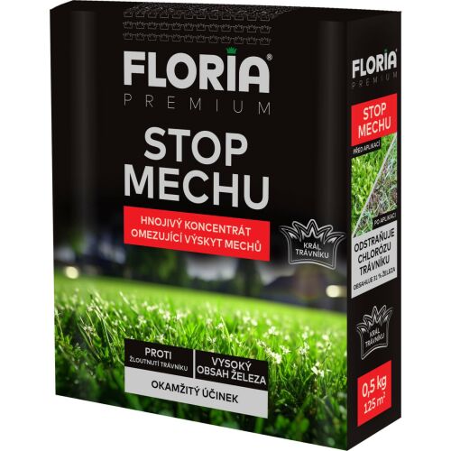 FLORIA Premium Stop Mech 0.5 kg, gyeptrágya koncentrátum a moha növekedésének csökkentésére, magas vas tartalommal, azonnali hatás