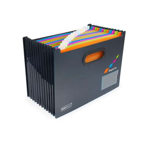 Rapesco SupaFile A4 accordion file, black, 13 compartments, antibacterial