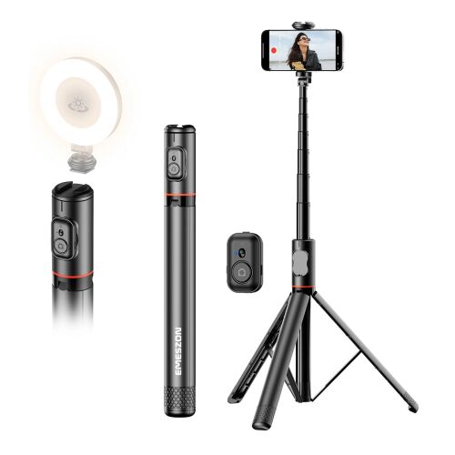 Emeszon C10 Selfie Stick Telescopic Profesional cu Trepied, Telecomanda Bluetooth si Lumina LED