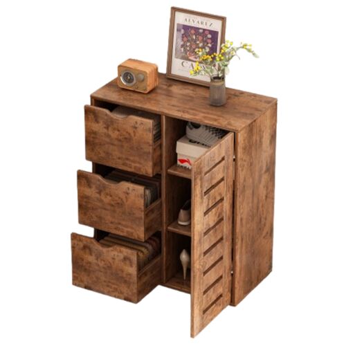 Comodă Fodym Nappali cu rafturi din lemn și trei sertare, stil rustic