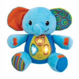 WINFUN Sing 'N Learn With Me Pluszowa zabawka słonia, niebieska i pomarańczowa interaktywna zabawka dla niemowląt ze światłami, dźwiękami i piosenkami - Gra
