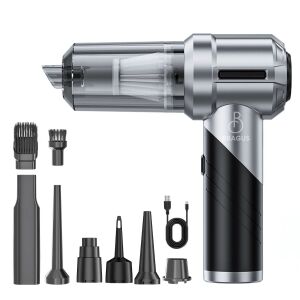 BRAGUS® összecsukható mini porszívó, alkalmas otthonra vagy autóra, vezeték nélküli, erős szívás, fúvó funkció, 8 tartozék, 3 sebesség, 4 üzemmód, 15000Pa, 100W motor, 6000mAh akkumulátor, 3