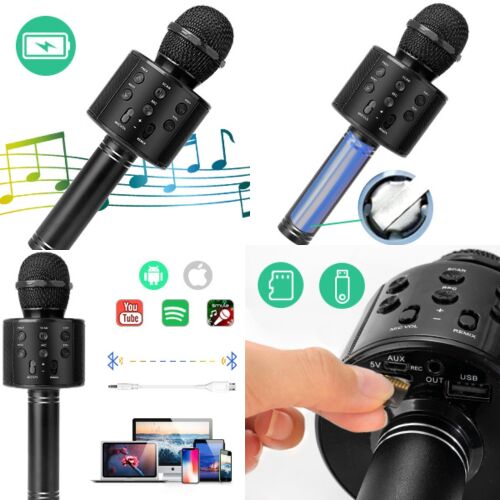 5-in-1-tragbares Karaoke-Mikrofon für Kinder, Bluetooth-Lautsprecher, USB, SD-Karte, kompatibel mit Karaoke-Apps, schwarz