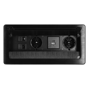 Orno OR-GM-9041(GS)/B czarny gniazdo do zabudowy z 2 gniazdami Schuko, 2 gniazdami USB-A i USB-C, 2 gniazdami sieciowymi, szczotką przeciwkurzową - Connector & Dugalj