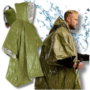 Többfunkciós vízálló poncsó kapucnival, zöld köpennyel