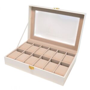 12 darabos óradoboz, fehér ekobőr 30 x 20 x 8 cm pd154. 123758504 - Óraforgató & óratartó doboz