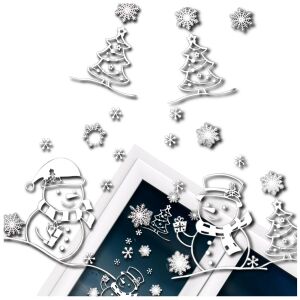 Karácsonyi ablak matrica hó, hóemberek és fák