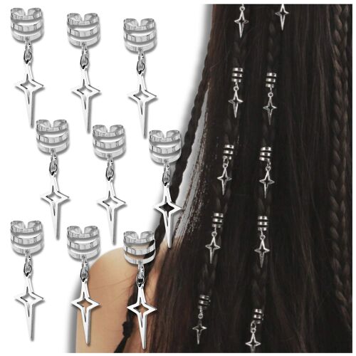 Raszta és hajdíszek - ezüst gyűrűk és gyöngyök 10 db-os kiszerelésben 123758648