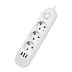 NEXTLY prelungitor cu 3 prize și 3 porturi USB, alb - Prize