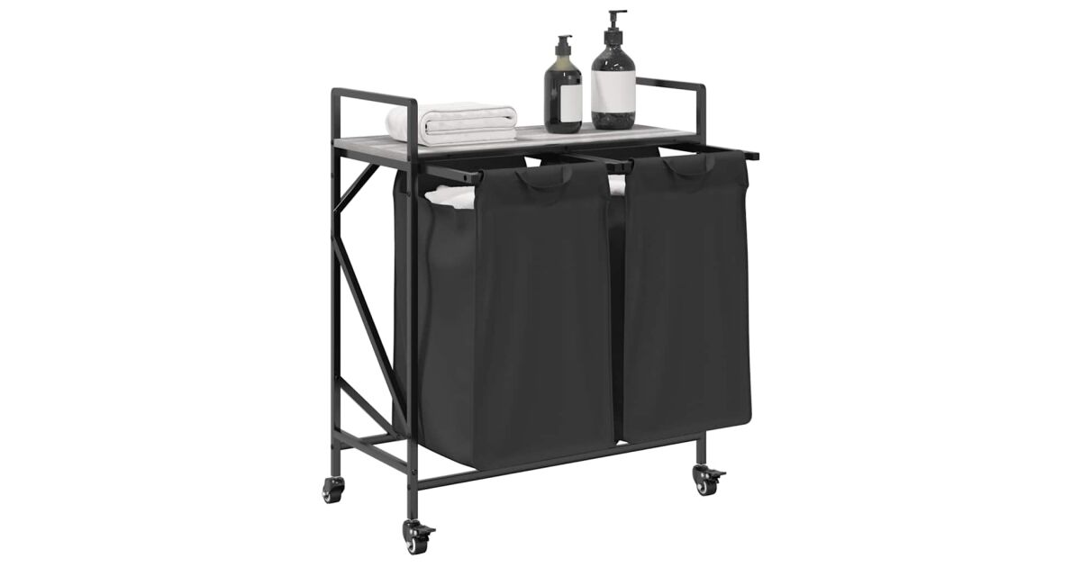 vidaXL Coș de rufe 2 compartimente cu roți sonoma gri | Pepita.com