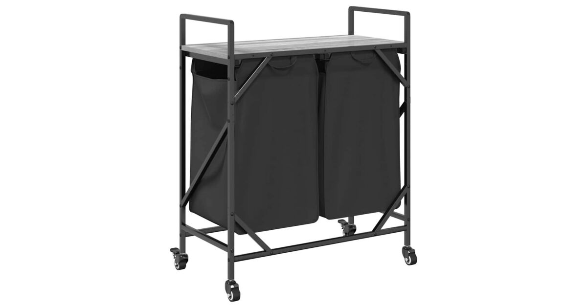 vidaXL Coș de rufe 2 compartimente cu roți sonoma gri | Pepita.com